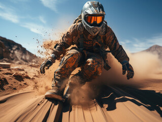 A closeup shot showcasing sand boarding.
