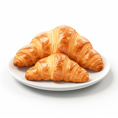 Croissants on a plate on isolated white background - ai generative