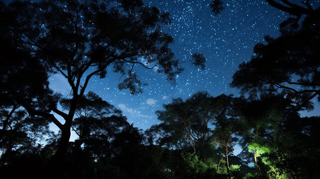 trees at night HD 8K wallpaper Stock Photographic Image 