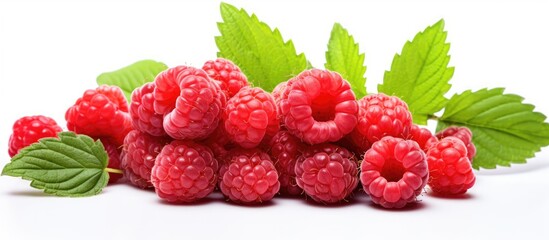 Raspberry composition on a white background