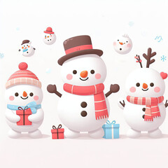 white background, cute character, snowman, new year