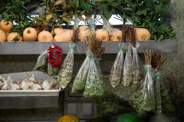 Assortment of fresh fruits and vegetables in market