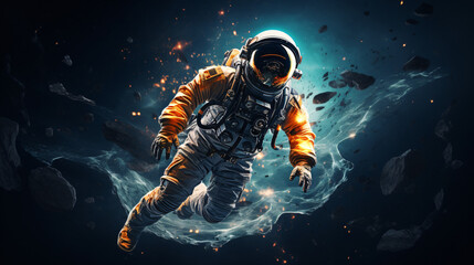 Fototapeta na wymiar Portrait of astronaut floating in space