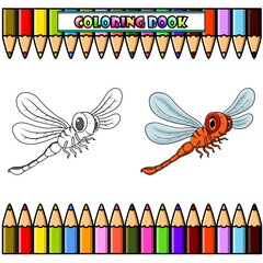 Cartoon funny dragonfly for coloring book
