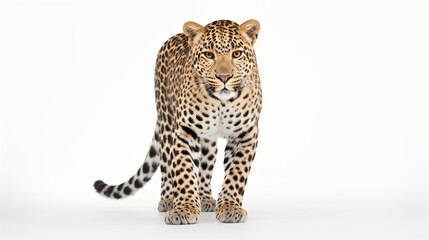 Portrait of leopard standing a looking at the camera