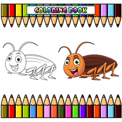 Cute cockroach cartoon for coloring book