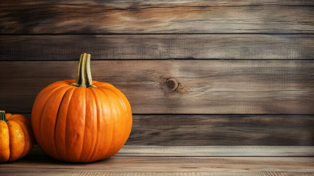 Pumpkin on vintage wood background for Halloween