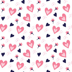 Hand drawn red hearts seamless pattern, Valentine's, Mother's day, birthday card, wallpaper or gift wrap design.