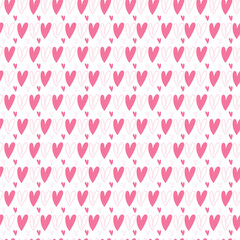 Hand drawn red hearts seamless pattern, Valentine's, Mother's day, birthday card, wallpaper or gift wrap design.