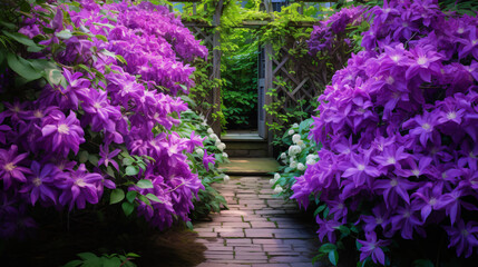 Purple clematis flower Japanese garden