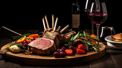 Rack of lamb with grilled vegetables and raspberry