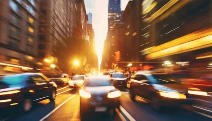 Papier Peint photo TAXI de new york Cars in movement with motion blur. A crowded street scene