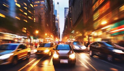 Fototapeta na wymiar Cars in movement with motion blur. A crowded street scene