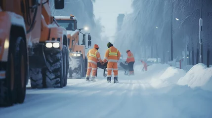 Foto op Aluminium Workers in the snow, Cleanup team clearing streets after heavy snowfall © Kaelith