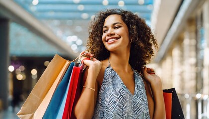 Woman in shopping. Beautiful woman with shopping bags enjoying in shopping. Consumerism, shopping, lifestyle concept