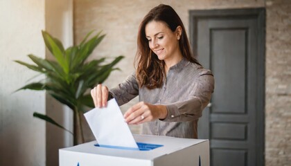 Woman Voter Putting Ballot Into Voting box. Democracy Freedom Concept. president election