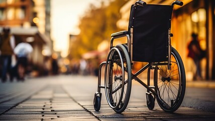 wheelchair in the street - obrazy, fototapety, plakaty
