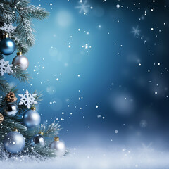 Fototapeta na wymiar Christmas tree ornaments and pine branch on neutral background