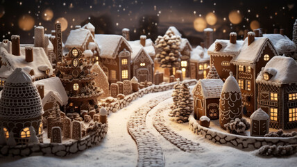 Gingerbread Christmas Village Scene