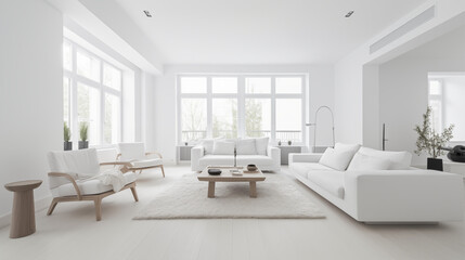 Naklejka na ściany i meble White interior living room. Generative AI