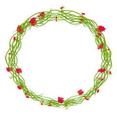 a circular garland of red flowers on a white background