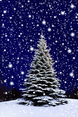 New Year Tree On The Snow AI Generated