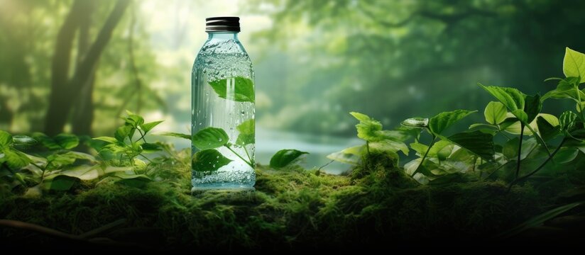 Manipulating the natural landscape with a water bottle Utilizing a water source against a green background