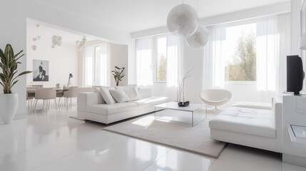Fototapeta na wymiar White interior living room. Generative AI