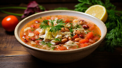 Bean soup with cabbage tomatoes