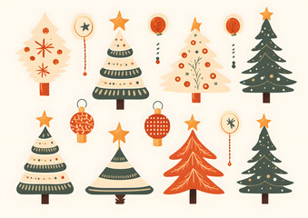 Christmas background, vector and illustration style. Retro Xmas decoration with tree, Santa Claus when winter.