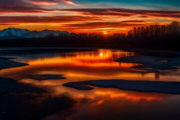 Fototapeta na wymiar sunset over the lake Generated Ai