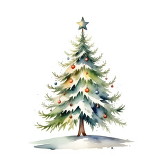 Christmas Tree Watercolor on Isolated White Background