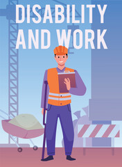 Builder, disabled male worker, vector illustration, flat cartoon style