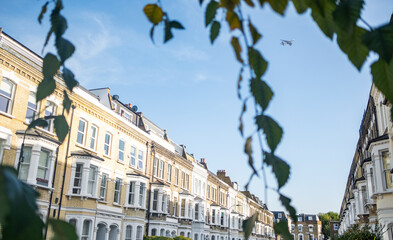 Upmarket residential street of terraced houses in central west London