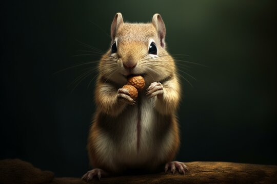 an image of a small rodent holding a nut. Generative AI