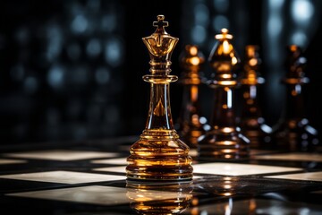 Strategic mastery and authority embodied in the golden king dominating the chessboard.