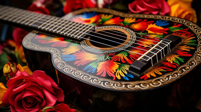 guitar and rose HD 8K wallpaper Stock Photographic Image 