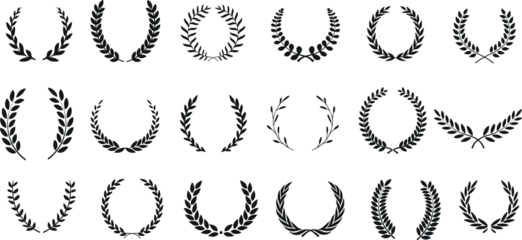 Fotobehang Laurel Wreath Vector illustration, .Elegant Set isolated on white. Perfect for logos, badges, labels. Various styles: traditional, classical, antique. Ideal for emblem, award, victory, honor, triumph © Arafat