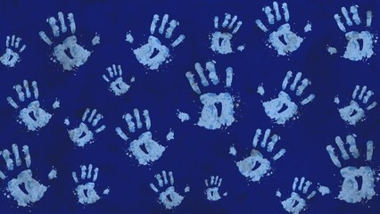 Animation of human trafficking awareness handprints on blue background