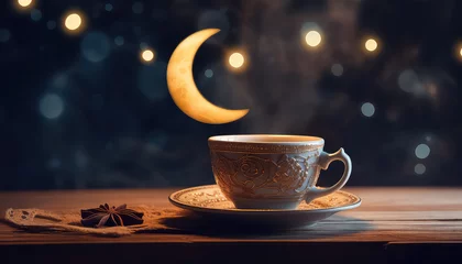 Foto op Plexiglas Cup of arabic coffee with crescent moon, ramadan concept © terra.incognita