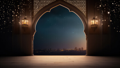 Arab arch with mosque, Ramadan concept