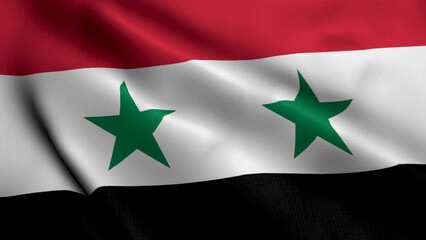 Syria Flag. Waving  Fabric Satin Texture Flag of Syria 3D illustration. Real Texture Flag of the Syrian Arab Republic