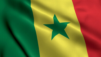 Senegal Flag. Waving  Fabric Satin Texture Flag of Senegal 3D illustration. Real Texture Flag of the Republic of Senegal