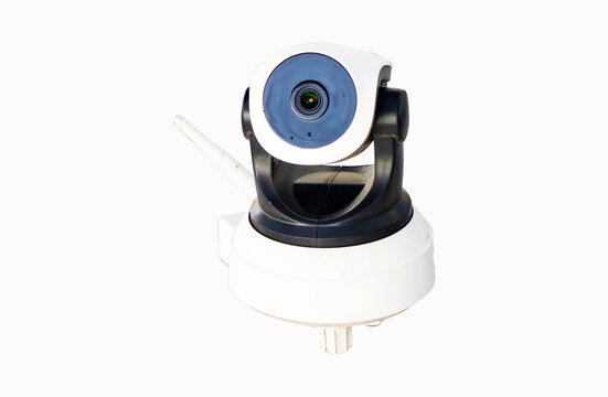 Closed-circuit camera, small CCTV isolated on white background. Record events such as traffic, accidents. Also prevent thief. Modern technology is widely. Safety protection.