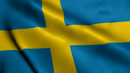 Sweden Flag. Waving  Fabric Satin Texture Flag of Sweden 3D illustration. Real Texture Flag of the Kingdom of Sweden
