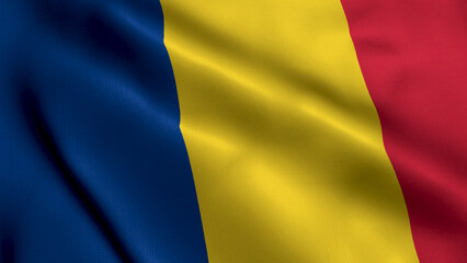 Romania Flag. Waving  Fabric Satin Texture Flag of Romania 3D illustration. Real Texture Flag of the Romania