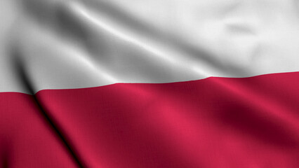 Naklejka premium Poland Flag. Waving Fabric Satin Texture Flag of Poland 3D illustration. Real Texture Flag of the Republic of Poland