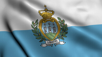 San Marino Flag. Waving  Fabric Satin Texture Flag of San Marino 3D illustration. Real Texture Flag...