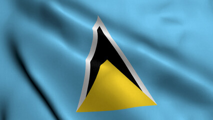 Saint Lucia Flag. Waving  Fabric Satin Texture Flag of Saint Lucia 3D illustration. Real Texture Flag of the Saint Lucia