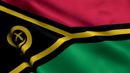Vanuatu Flag. Waving  Fabric Satin Texture Flag of Vanuatu 3D illustration. Real Texture Flag of the Republic of Vanuatu - obrazy, fototapety, plakaty